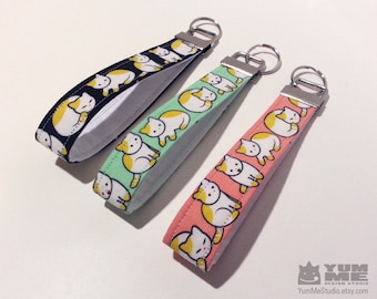 Cute Cats Key Chain Wristlet Key Fob Pink Green or Black (Made to Order)