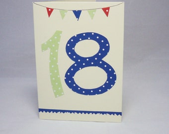 18th male birthday card, 18th number card, 18th bunting card, number 18 card, special birthday , 18 card, number card, milestone birthday,