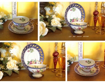 Vintage Cup and Saucer, Japan, glossy purple edge on saucer ... very nice