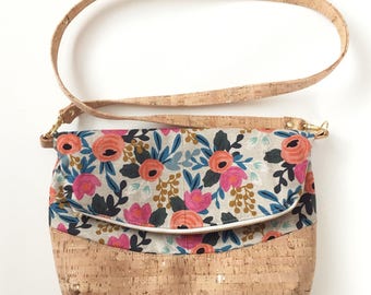 Harriet foldover crossbody bag, fold over purse, crossbody purse, fold over bag, medium crossbody, cork crossbody purse, leather crossbody