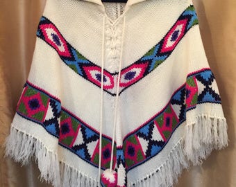 Vintage 60s Woodstock Knit Fringe Cape