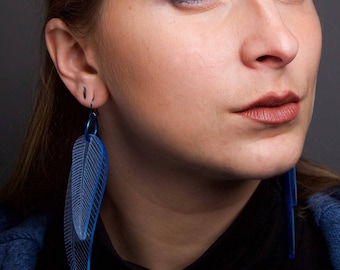 Fluorescent Blue Feather Earrings