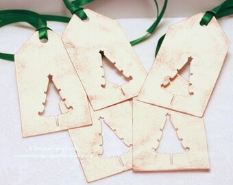 Christmas Tags (Double Layered) - Christmas Tree Tags (A) - Cut-Out Tags- Handmade Vintage Inspired Christmas Gift Tags - Set of 5