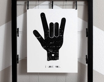 sign language, sign language print, hand sign art, asl, american sign language, art gift, mom gift, sign language gift, sign language poster