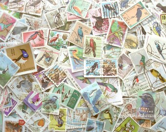 20 x birds, postage stamps packet | modern + vintage random mixed used world postal stamps | craft, collage, upcycle, decoupage, collecting