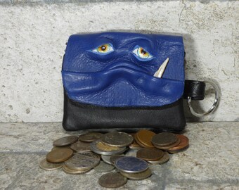 Coin Purse Zippered Change Purse Blue Black Leather Monster Face Pouch Key Ring Harry Potter Labyrinth 40