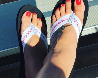 Baseball Sandals Baseball Flip Flops Fabric Stitch FLAT Size 6 7 8 9 10 11 12 NEW Sandals Thongs Sports Sandals Cocomo Soul