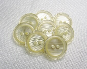 Light Lemon Lines: 11/16" (18mm) Very Pale Yellow Buttons - Set of 8 Vintage New Old Stock Buttons