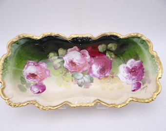 1900s Vintage Spectacular Factory Hand Painted and Artist Signed "Segur" Jean Pouyat Limoges France Serving Dish