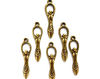 6 Antique Bronze Fertility Goddess Charms - 27-5