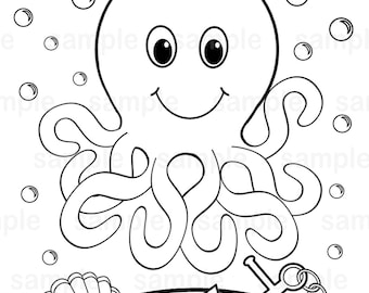 personalized printable octopus under the sea birthday party favor childrens kids coloring page activity pdf or - Under The Sea Coloring Pages personalized printable octopus under the sea birthday party favor childrens kids coloring page activity pdf or - Under The Sea Coloring Pages