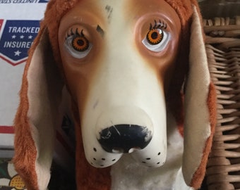 Vintage Rubber Face 1950’s Stuffed Basset Hound, Allied Toys