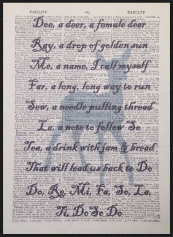 Sound Of Music Doe A Deer Lyrics Vintage Dictionary Print Page