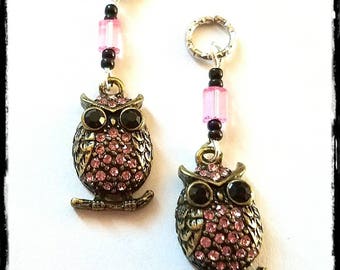 Stunning Jeweled Bronze Owls with Czech Glass Accent Beads!