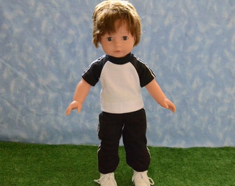 18" Boy Doll Clothes - Fits American Doll - Götz - Black and White Sweats Outfit - Handmade