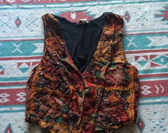 Vintage Patterned Style Button Up Vest