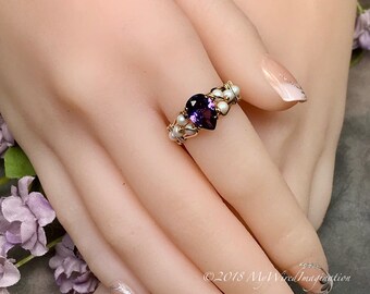 Alexandrite and Pearl, Hand Crafted Ring, Wire Wrapped Ring in 14k GF or Sterling Silver, Lab Alexandrite & Swarovski Pearl, June Birthstone