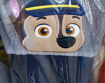 Kid's Hooded Towel, Chase, Police Pup, Character Inspired Hooded Towel, Paw Patrol Towel, Paw Patrol Beach Towel, Paw Patrol Pool Towel