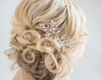 Bridal Hair Comb, Wedding Hair Comb, Gold Crystal Hair Comb, Silver Crystal Hair Comb, Wedding Headpiece, Gold Leaf Hairpiece