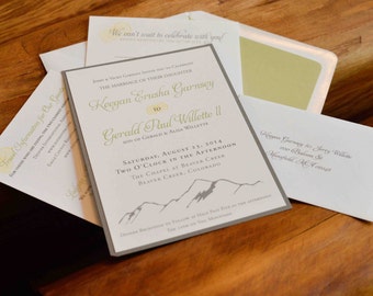 Mountain Wedding Invitation set / Aspen leaves, Natural, Simple / green, yellow, gray / Fall wedding / Outdoor wedding