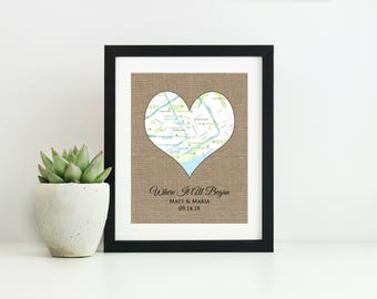 Engagement Gift for Couple- Where It All Began Map- Bridal Shower Gift for Bride- Anniversary Gift for Boyfriend- Personalized Wedding Gift