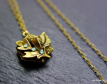 Pendant art deco locket pendant, long necklace