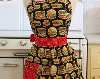 Retro Apron Burgers and Sandwiches on Black - CHLOE