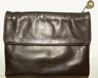 Vintage Perlina Brown Leather Organizer Luxe Travel Wallet / Clutch Bag Purse POUCH / 8" x 5.5" x 1.5"