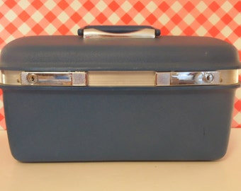 Vintage Blue Samsonite Train Case - Hard Body - 1970s Luggage