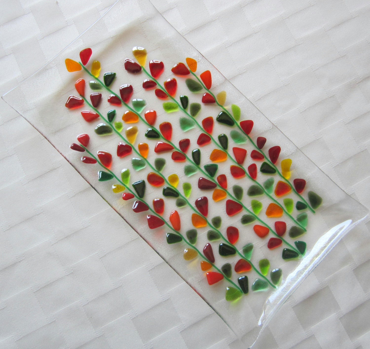 Fused Glass Platter Glass Serving Dish Blooming Branches in