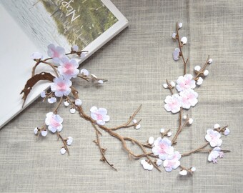 Light pink blossom flower patch ,Large cherry embroidered Iron-on patch ,Embroidered Sewing supplies. Blossom Applique
