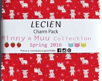 Lecien Japan 5" x 5" Charm Pack Minny Muu Spring Animals fabric set 42 pieces