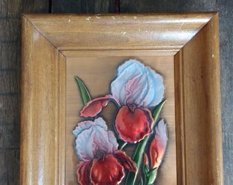 Copper etching of red and white flowers