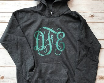 Kids Glitter Monogrammed Hoodie - monogram hoodie - monogrammed - monogrammed shirt - monogrammed hoodie - glitter monogram - hoodies -