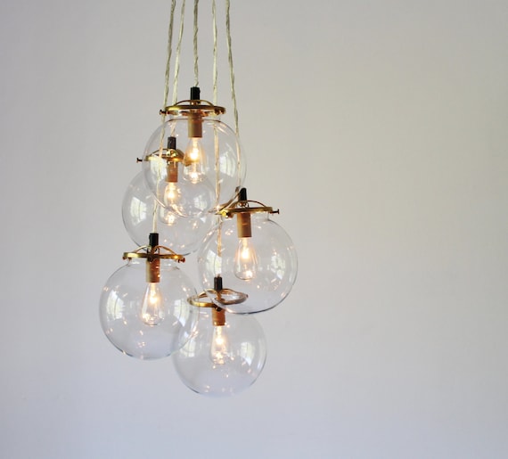 Globe Chandelier Lighting Fixture 5 Hanging Clear Glass