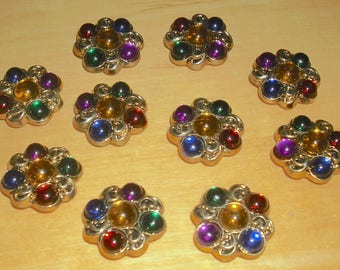 10 bejeweled button covers with cabochons