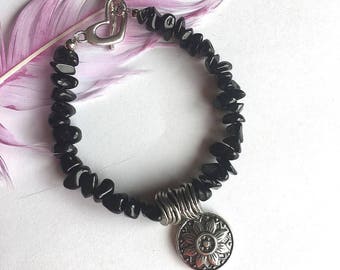Black Obsidian Gemstone Bracelet for Women, Natural Stone Protection Bracelet