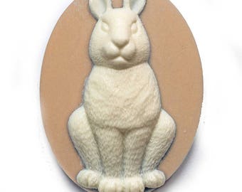 Cameo cabochon rabbit animal 30x40mm alice pink