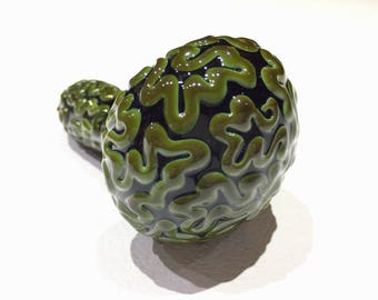 Brain pipe, glass smoking pipe, squiggle pipe, green pipe