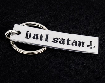 Hail Satan Key Chain - Devil - Inverted Cross - Horror - Aluminum Key Chain