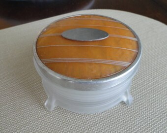 Frosted Base Glass Dresser Jar powder jar vanity jar vintage