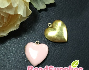 CH-EX-08055PP - Nickel Free, Heart-shaped locket, pale pink, 2pcs