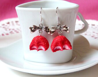 Strawberry candy chewed and bow earrings