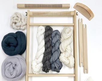 Weaving kit for beginners with 30 page E-book / weaving loom with yarn and accessories / weaving starter's kit / learn to weave