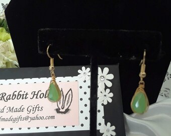 Green herringbone drop earrings