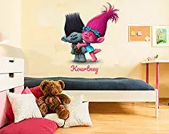 Custom Name - Poppy And Branch Characters - Trolls Movie Theme - Boy / Girl - Wall Decal Nursery For Home Bedroom Children