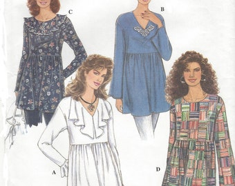 1990s Womens Lagenlook Tunic with Neckline & Sleeve Variations Simplicity Sewing Pattern 9208 Size 6 8 10 12 14 16 Bust 30 1/2 to 38 FF