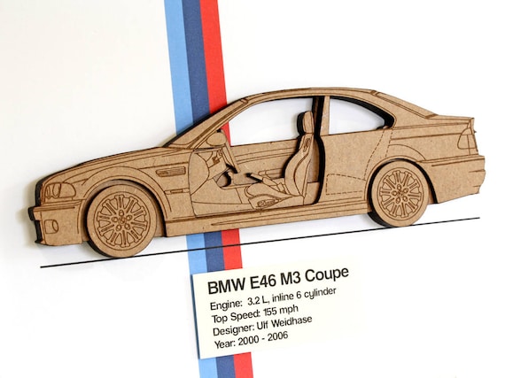 BMW E46 M3 Coupe BMW M3 Blueprint Laser Cut Wood BMW Decor
