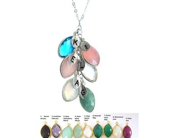 Mother's Day Gift Mom Necklace Sterling Silver Initial Necklace Personalized Birthstone Gemstone Mom gift for her Cascading Necklace Grandma