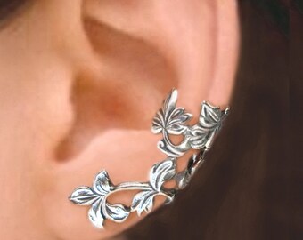 Spring Leaf ear cuffs Sterling Silver earrings Sterling silver ear cuff ear clip flower ear cuff jewelry handmade C-219200 DD
